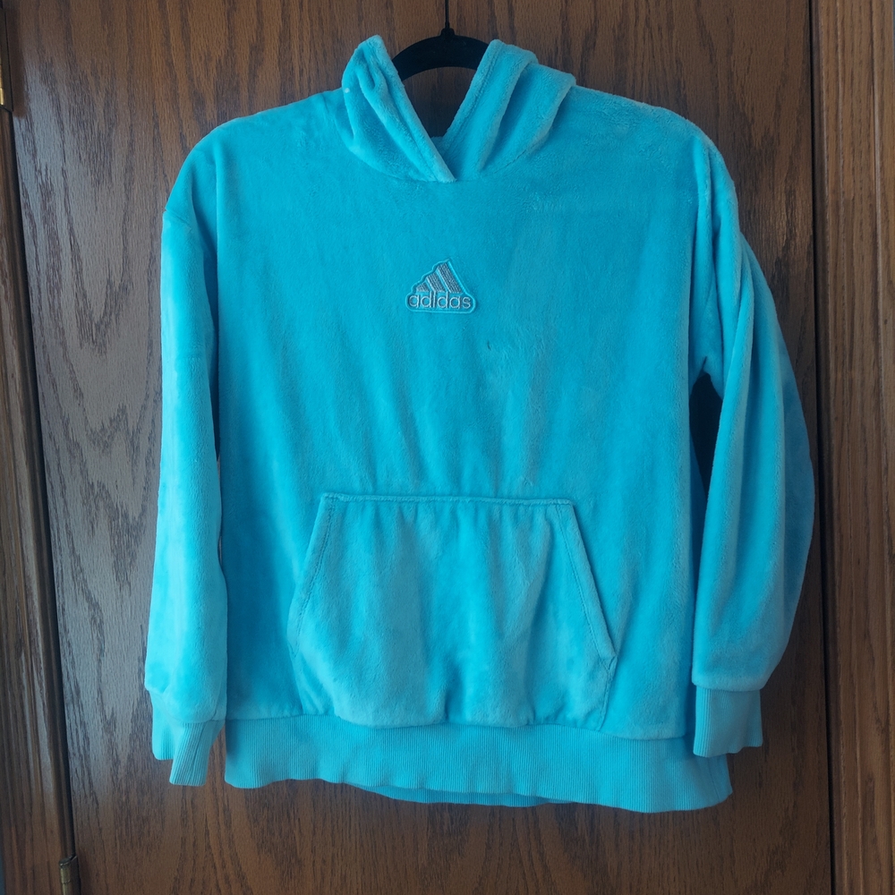 Adidas Blue Hoodie Fuzzy Cozy Girls 16